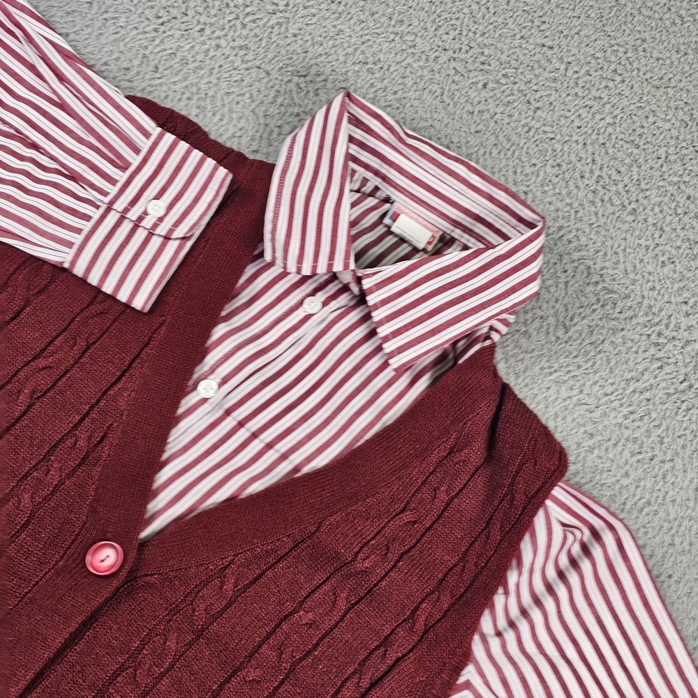 American Sweetheart Outfit Set Girls Large Red Striped Shirt Sweater Vest Fall